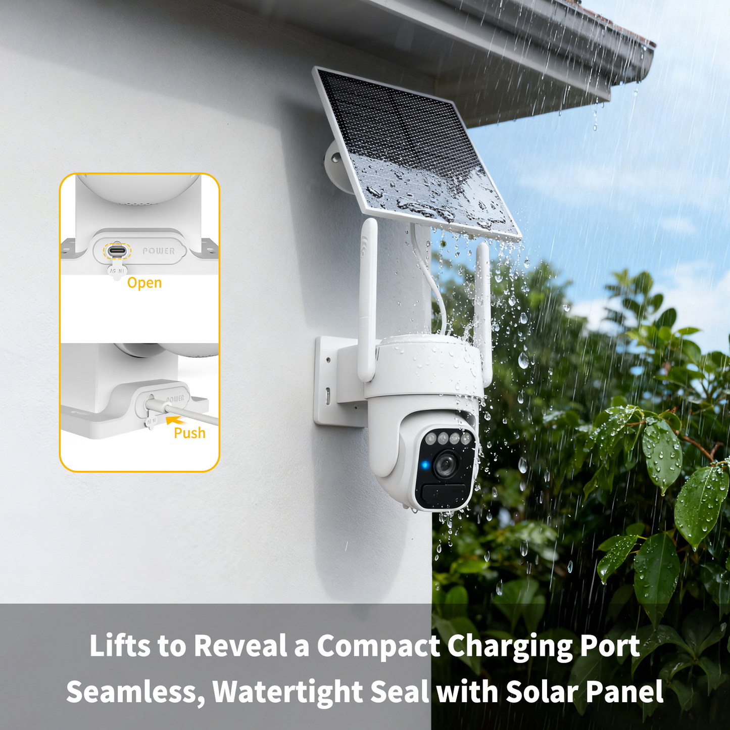 Solar Camera Outdoor Wireless, WiFi Security Cameras for Home, 360° View, Two-Way Talk, Auto Tracking, Light Alarm, Color Night Vision