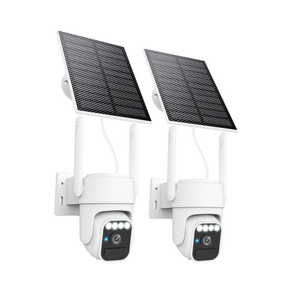 3-Link Solar Camera Outdoor Wireless, 360° Cameras for Home Security, Two-Way Talk, Auto Tracking, Light Alarm, Color Night Vision, IP65, Siren Alarm(2-Pack)