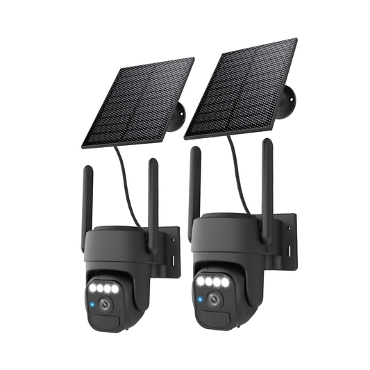 Solar Security Cameras Wireless Outdoor 2 Packs, Color Night Vision, SD/Cloud Storage, 2-Way Talk, 2.4GHz WiFi, IP65 Waterproof, 360° View