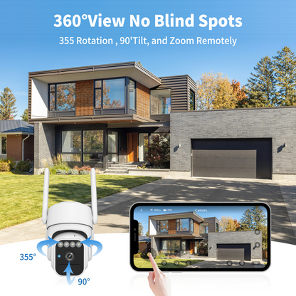 Solar Camera Outdoor Wireless, WiFi Security Cameras for Home, 360° View, Two-Way Talk, Auto Tracking, Light Alarm, Color Night Vision