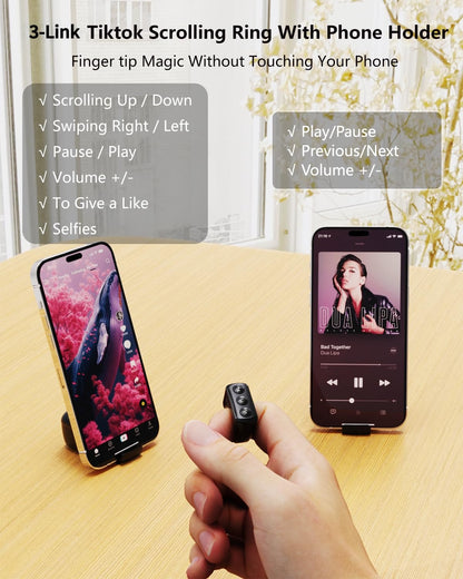 3-Link 2-Pack TikTok Scrolling Ring Plus Version, Remote Control for TikTok/YouTube Shorts/Instagram Reels, Bluetooth Page Turner for iPad/Kindle App/iPhone/Android