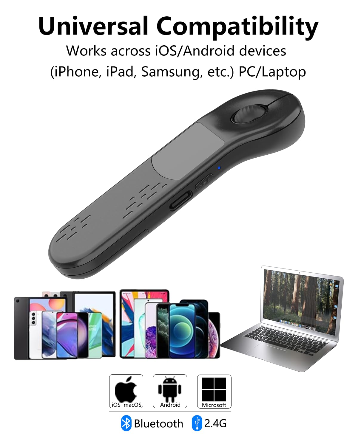 3-Link Air Mouse for PC/iOS/Android with Touchpad Rechargeable Wireless Presentation for PPT Pointer Bluetooth 2.4G Remote Control for PowerPoint/Keynote/Tiktok/Camera/Kindle App