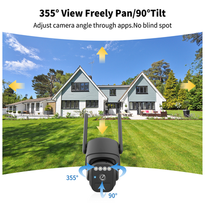 Solar Camera Outdoor Wireless, Wi-Fi Security Cameras for Home, 360° View, Two-Way Talk, Auto Tracking, Light Alarm, Color Night Vision