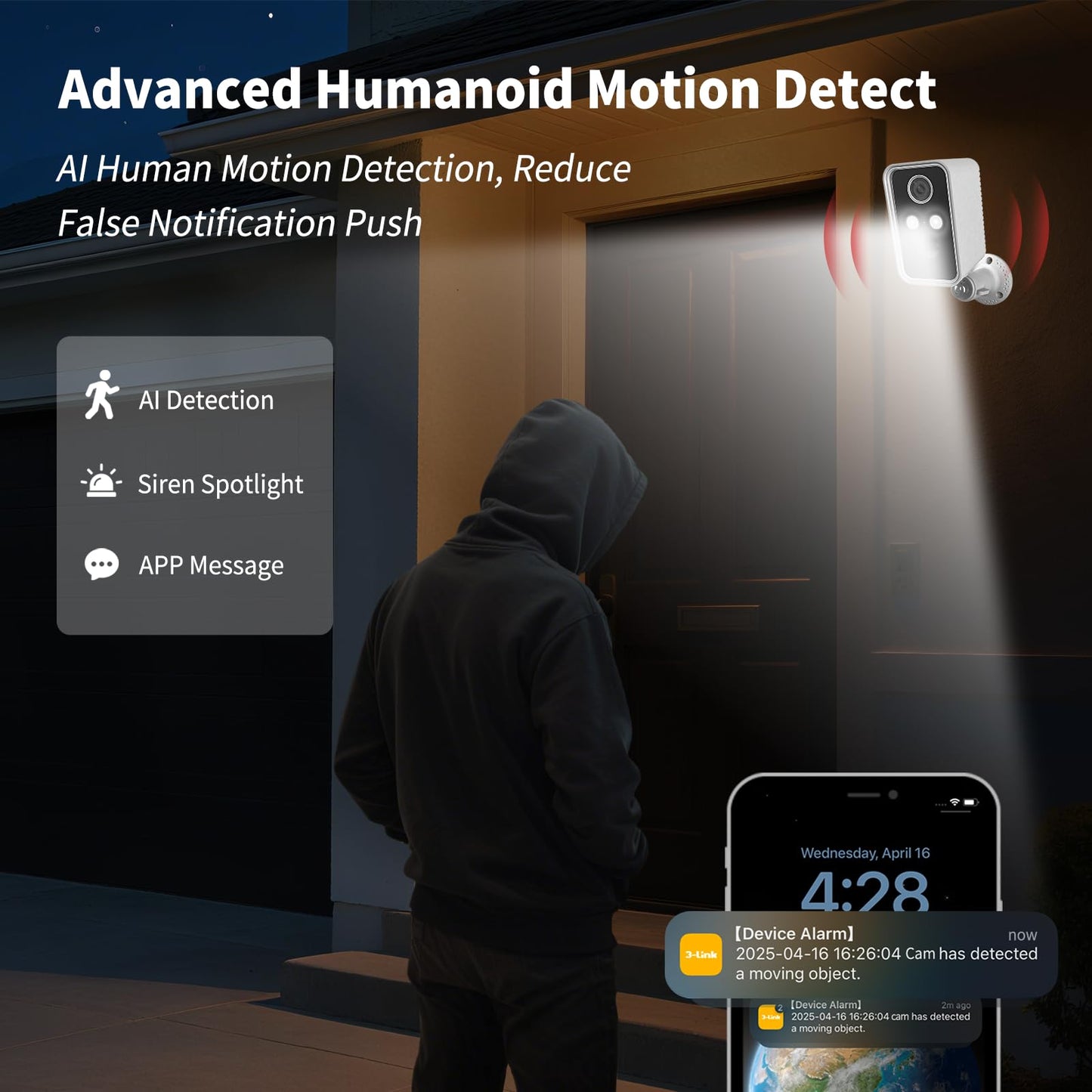 3-Link Security Cameras Wireless Outdoor 2 Pack, Wi-Fi Camera Outdoor Wireless for Home Security Outside, Motion Detection, Spotlight, Siren, Alexa Compatible, Only 2.4G Wi-Fi