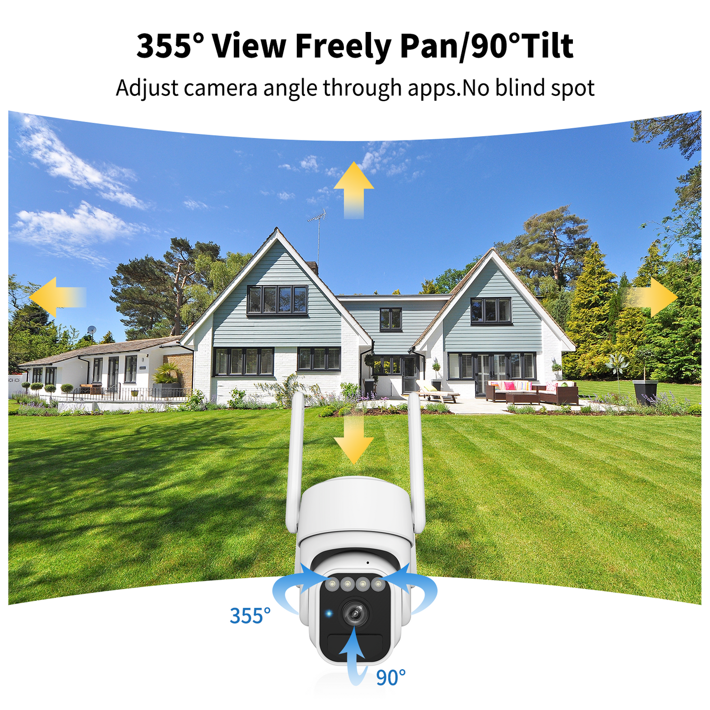 3-Link Solar Camera Outdoor Wireless, 360° Cameras for Home Security, Two-Way Talk, Auto Tracking, Light Alarm, Color Night Vision, IP65, Siren Alarm(2-Pack)