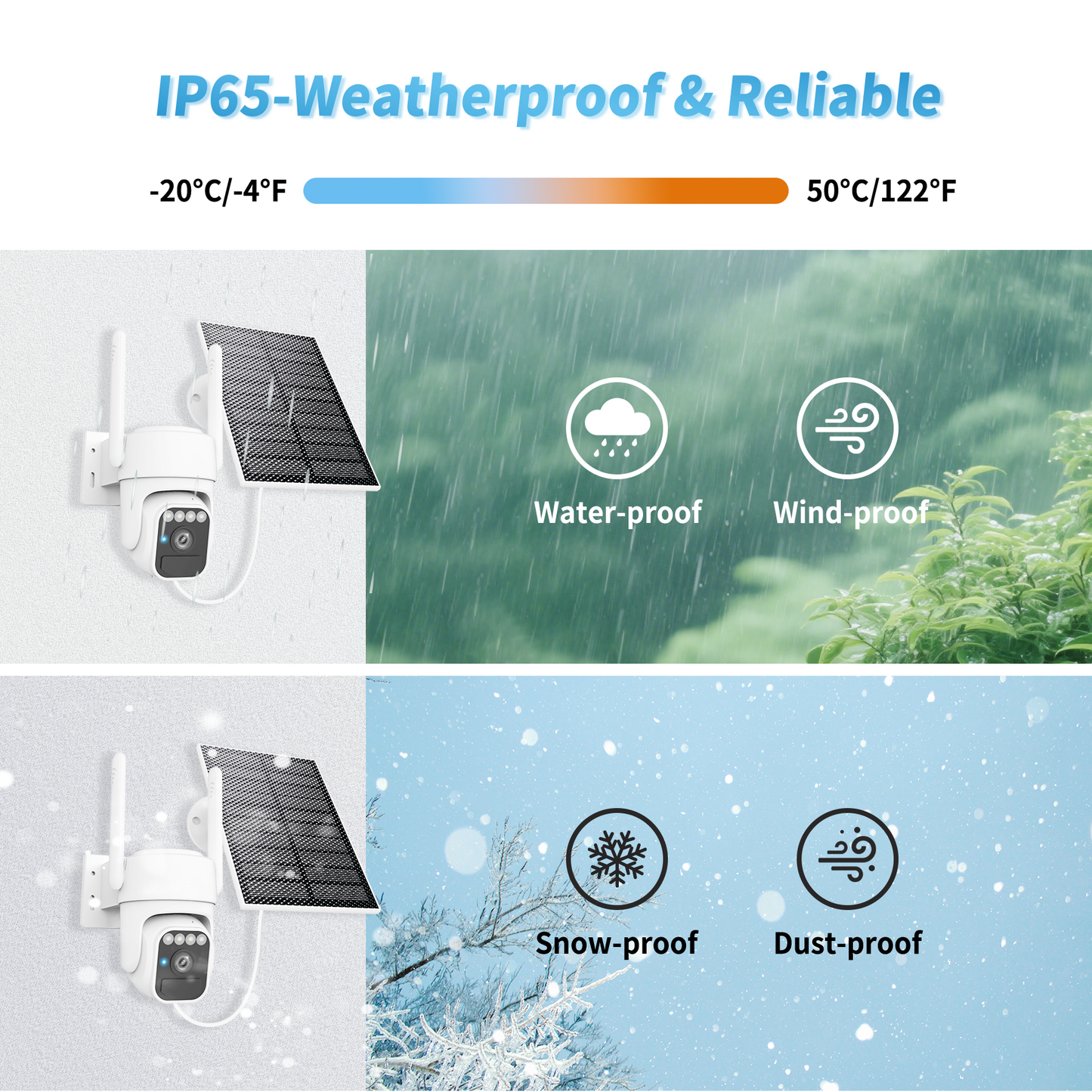 Solar Camera Outdoor Wireless, WiFi Security Cameras for Home, 360° View, Two-Way Talk, Auto Tracking, Light Alarm, Color Night Vision