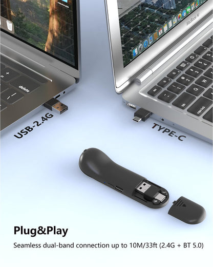 3-Link Air Mouse for PC/iOS/Android with Touchpad Rechargeable Wireless Presentation for PPT Pointer Bluetooth 2.4G Remote Control for PowerPoint/Keynote/Tiktok/Camera/Kindle App