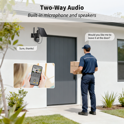Solar Security Cameras Wireless Outdoor 2 Packs, Color Night Vision, SD/Cloud Storage, 2-Way Talk, 2.4GHz WiFi, IP65 Waterproof, 360° View