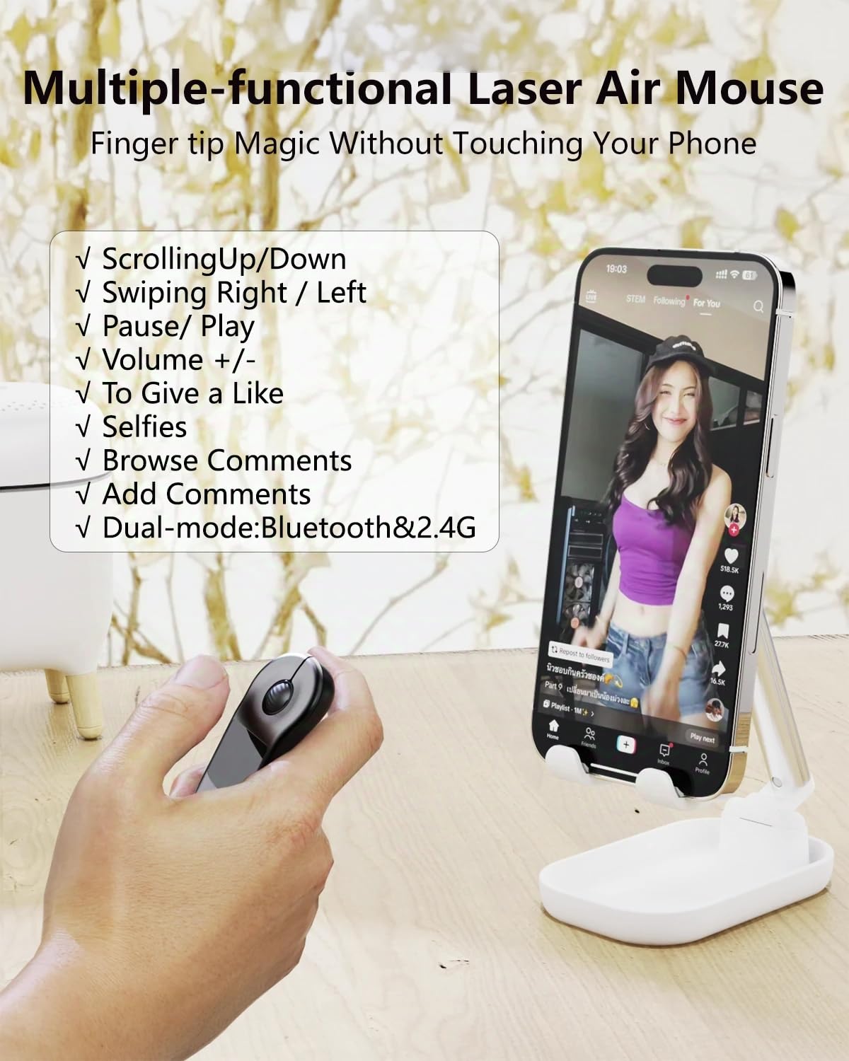 3-Link Air Mouse for PC/iOS/Android with Touchpad Rechargeable Wireless Presentation for PPT Pointer Bluetooth 2.4G Remote Control for PowerPoint/Keynote/Tiktok/Camera/Kindle App