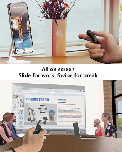 3-Link Air Mouse for PC/iOS/Android with Touchpad, Rechargeable Wireless Presentation Clicker, Bluetooth 2.4G Remote Control for PowerPoint/Keynote/Tiktok/Camera/Kindle Apps (Black)