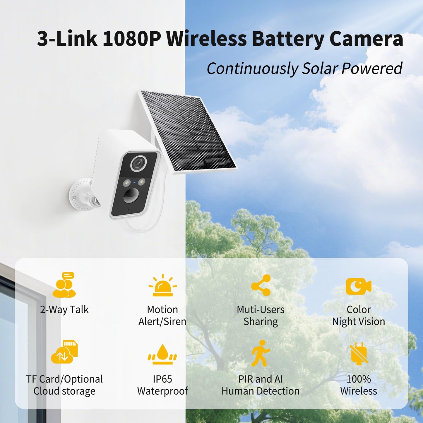 3-Link Security Cameras Wireless Outdoor 2 Pack, Wi-Fi Camera Outdoor Wireless for Home Security Outside, Motion Detection, Spotlight, Siren, Alexa Compatible, Only 2.4G Wi-Fi