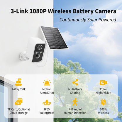 3-Link Security Cameras Wireless Outdoor 2 Pack, Wi-Fi Camera Outdoor Wireless for Home Security Outside, Motion Detection, Spotlight, Siren, Alexa Compatible, Only 2.4G Wi-Fi