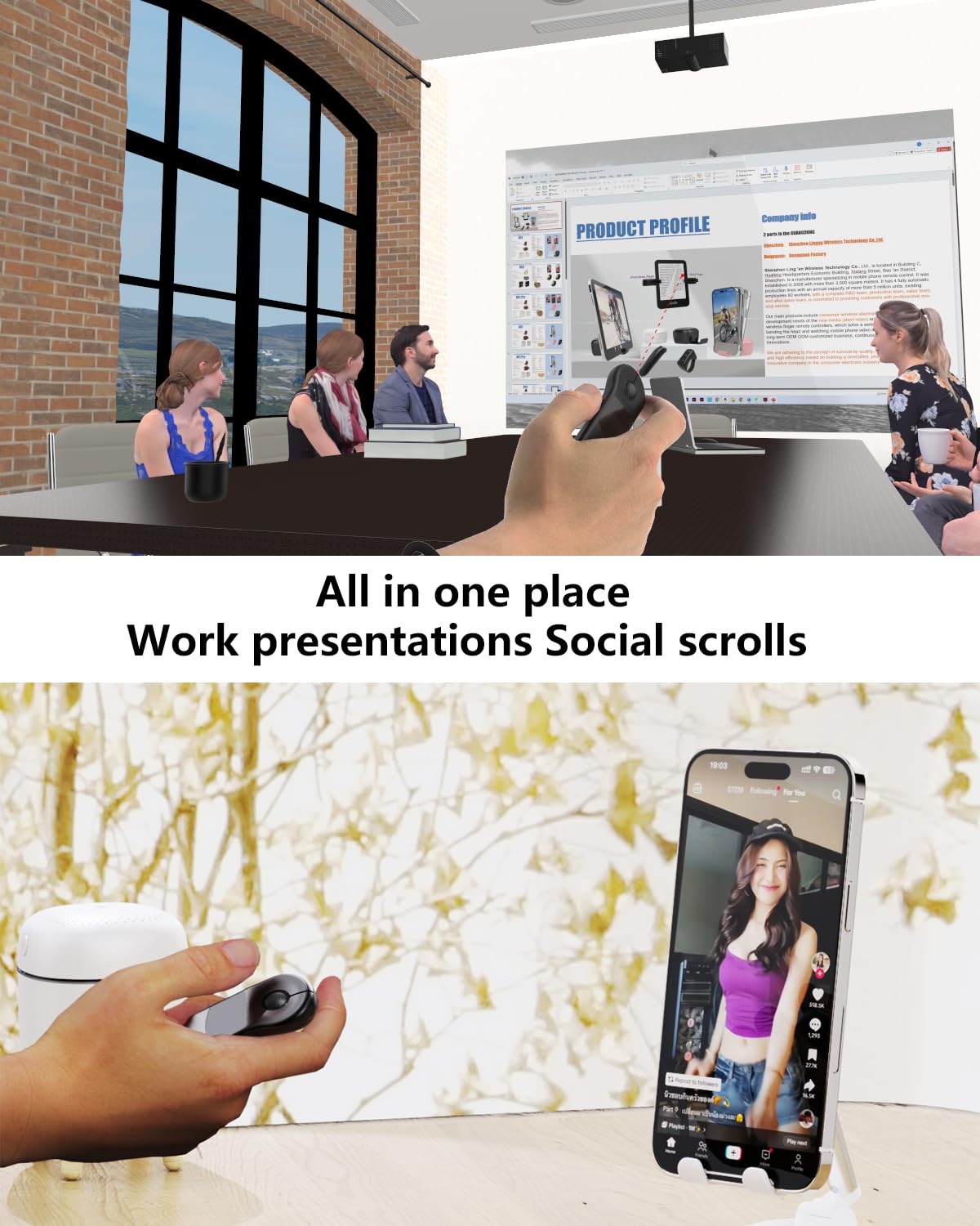 3-Link Air Mouse for PC/iOS/Android with Touchpad Rechargeable Wireless Presentation for PPT Pointer Bluetooth 2.4G Remote Control for PowerPoint/Keynote/Tiktok/Camera/Kindle App