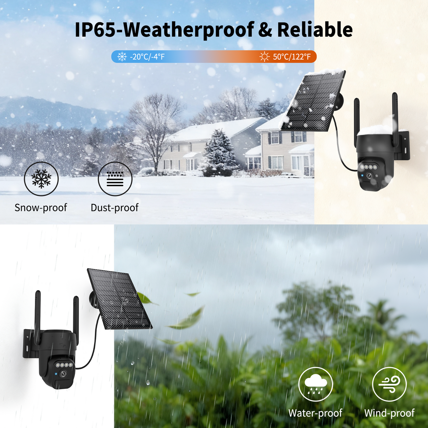 Solar Security Cameras Wireless Outdoor 2 Packs, Color Night Vision, SD/Cloud Storage, 2-Way Talk, 2.4GHz WiFi, IP65 Waterproof, 360° View