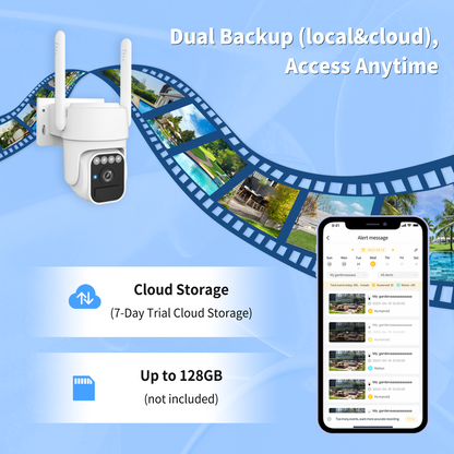 Solar Camera Outdoor Wireless, WiFi Security Cameras for Home, 360° View, Two-Way Talk, Auto Tracking, Light Alarm, Color Night Vision