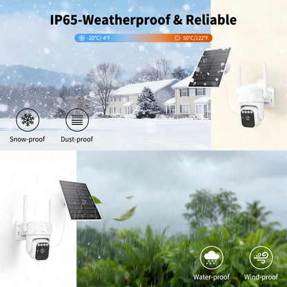 3-Link Solar Camera Outdoor Wireless, 360° Cameras for Home Security, Two-Way Talk, Auto Tracking, Light Alarm, Color Night Vision, IP65, Siren Alarm(2-Pack)