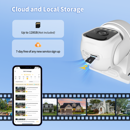 3-Link Solar Camera Outdoor Wireless, 360° Cameras for Home Security, Two-Way Talk, Auto Tracking, Light Alarm, Color Night Vision, IP65, Siren Alarm(2-Pack)