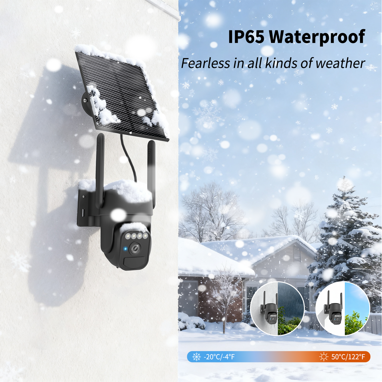 Solar Camera Outdoor Wireless, Wi-Fi Security Cameras for Home, 360° View, Two-Way Talk, Auto Tracking, Light Alarm, Color Night Vision