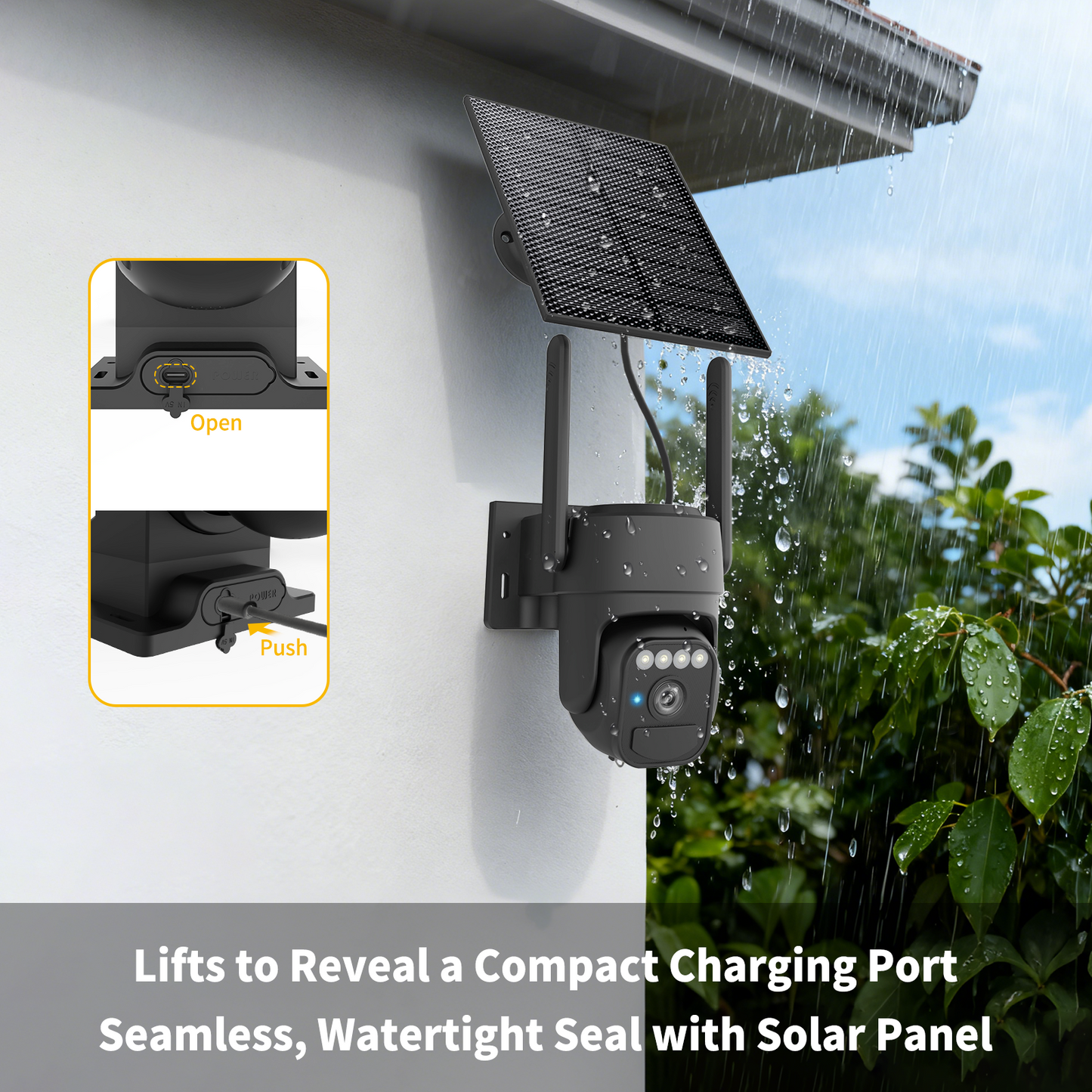 Solar Camera Outdoor Wireless, Wi-Fi Security Cameras for Home, 360° View, Two-Way Talk, Auto Tracking, Light Alarm, Color Night Vision